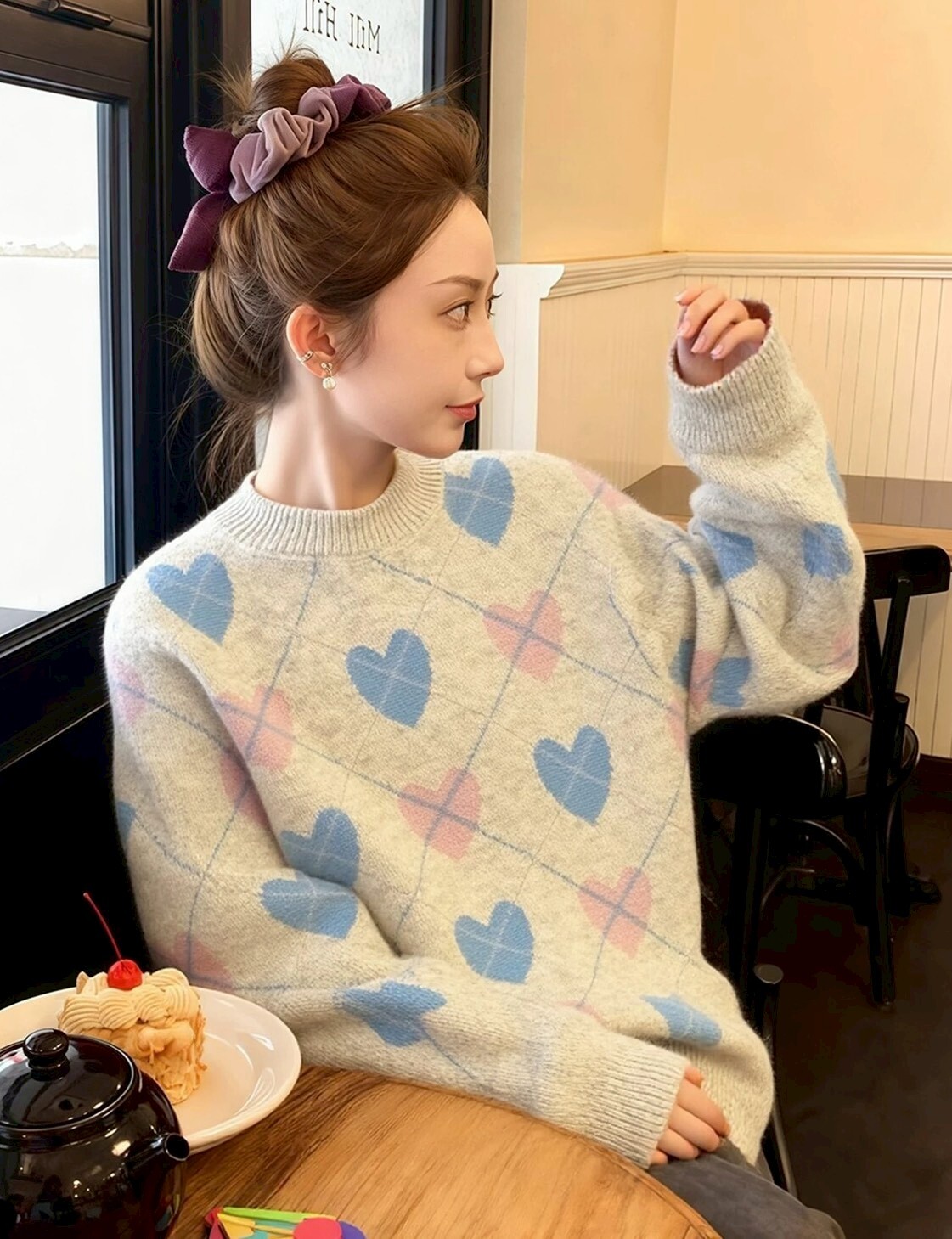 愛心菱格紋針織上衣