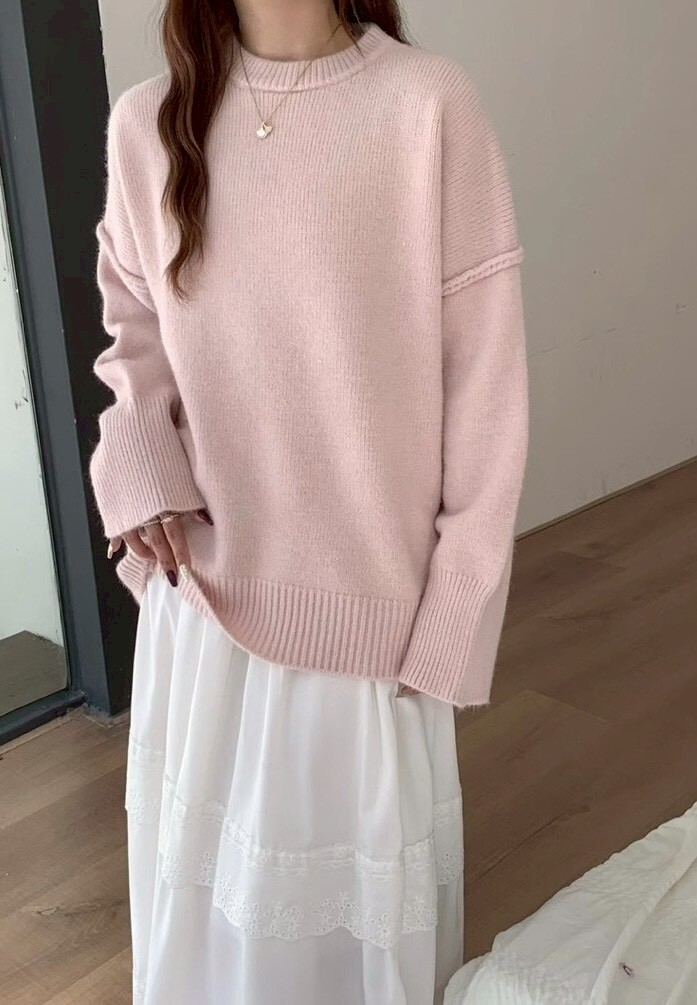 韓版外車縫素面針織衣