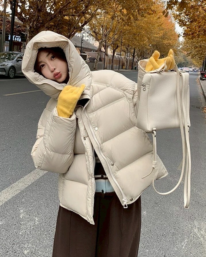 保暖素色連帽鋪棉外套
