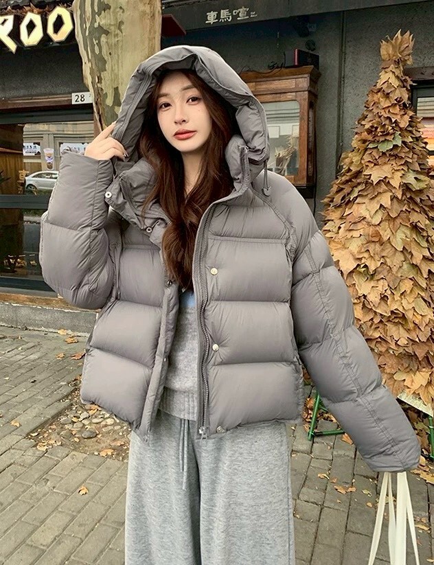 保暖素色連帽鋪棉外套