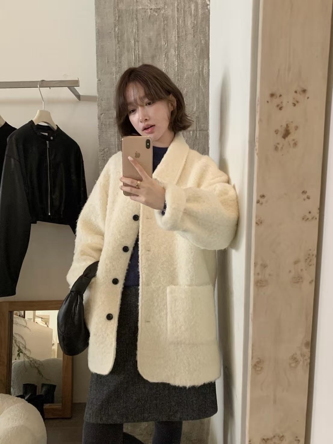 905 羊毛雪花感毛毛大衣