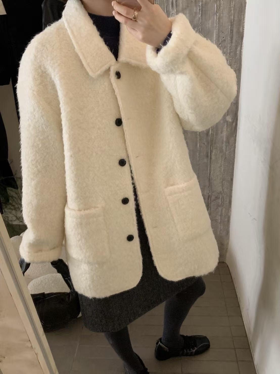905 羊毛雪花感毛毛大衣