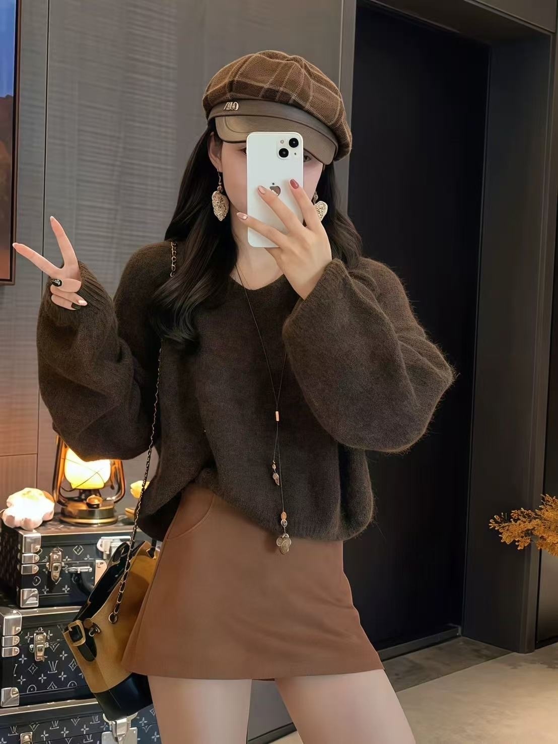 518 慵懶鬆弛感V領毛衣