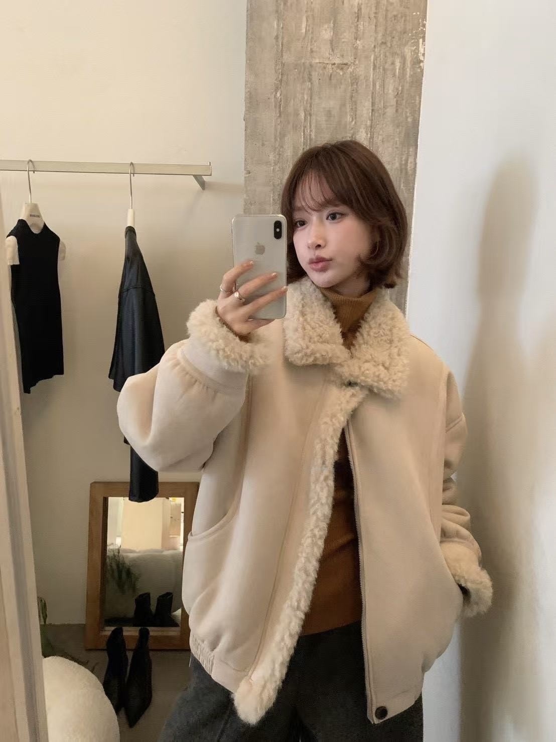 708 保暖麂皮可愛羊羔毛外套