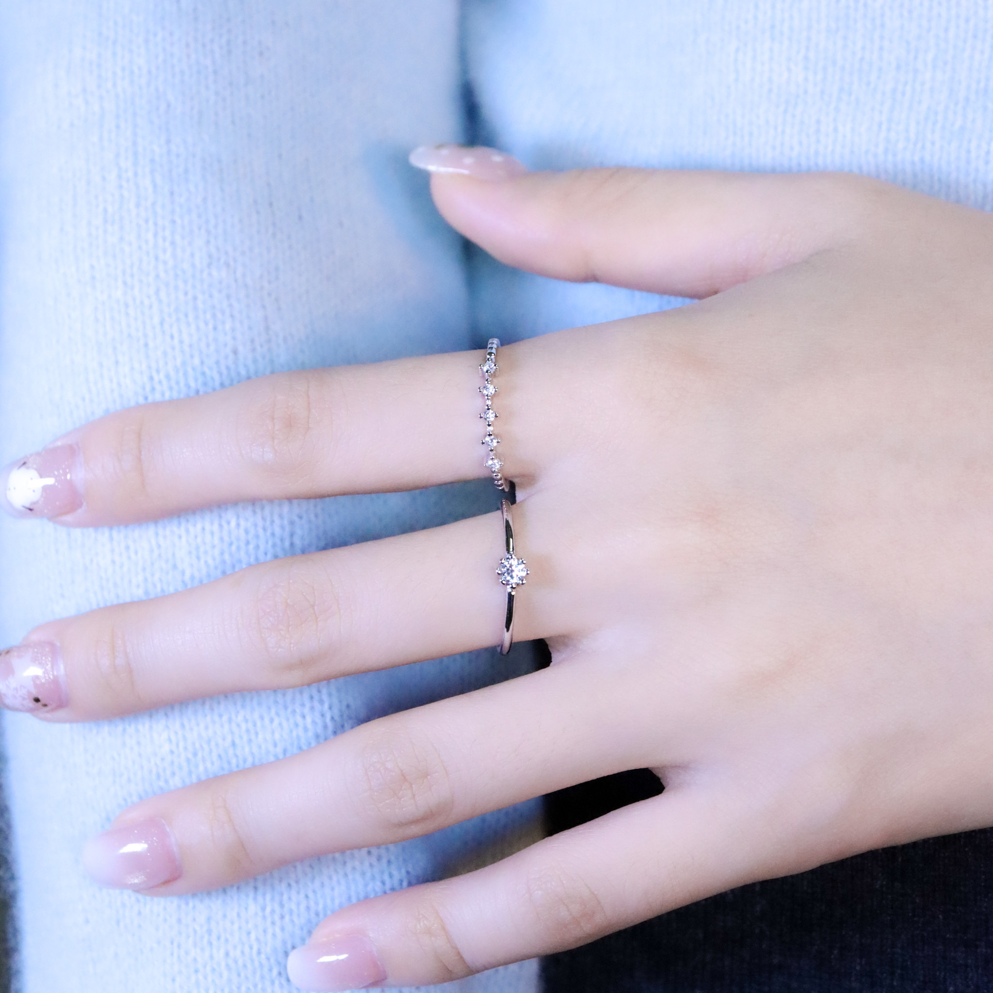 | 925純銀・厚鍍白金・莫桑石 | 鑽光幸福精靈戒指套裝  | RI1015 |