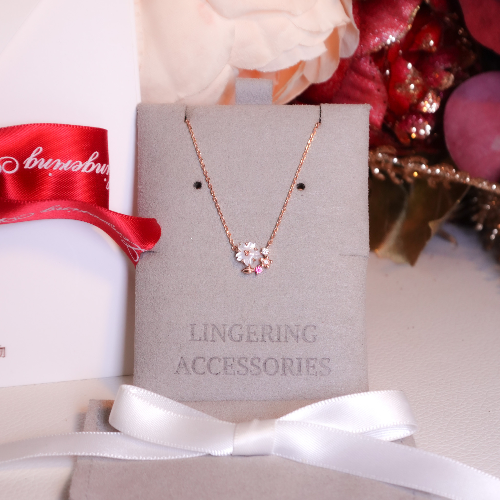 | 925純銀・ 厚鍍玫瑰金 | 花花項鍊 (銀/玫瑰金) | NE1572 |