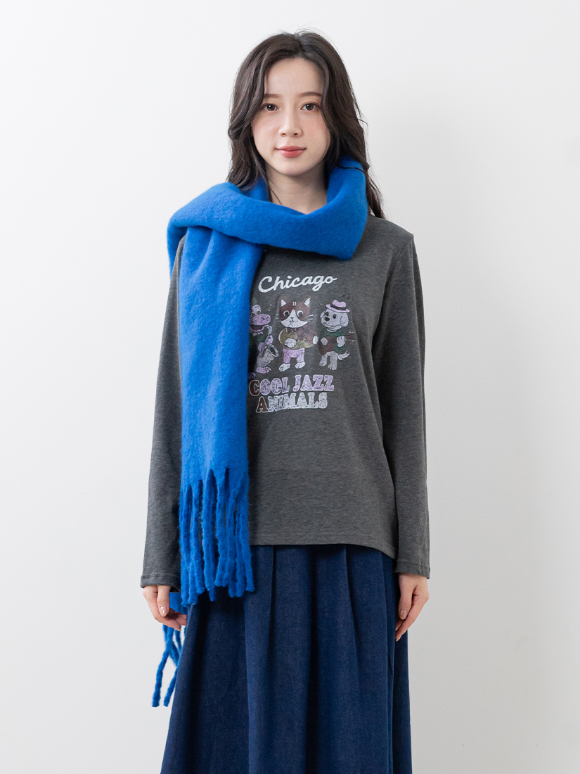 貓咪印花上衣百褶A字牛仔裙組合