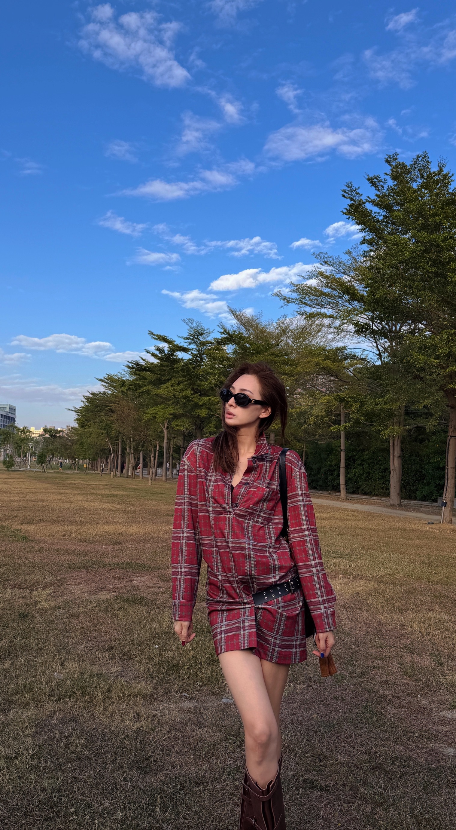 Nana款復古紅格紋襯衫