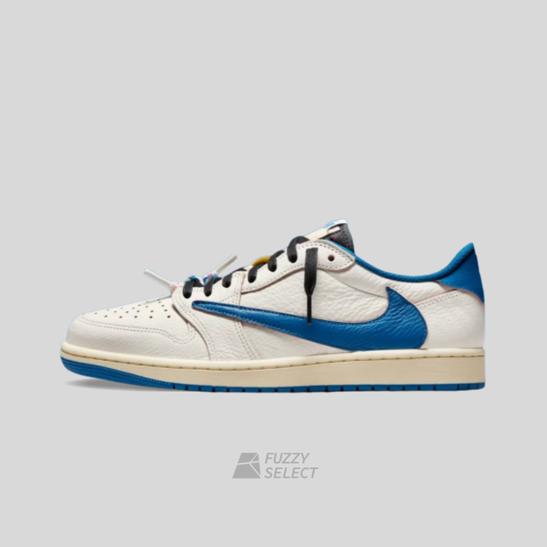 【逢甲FUZZY】Fragment x Travis Scott x Air Jordan 1 Low  "Sail Military Blue" 倒勾 藤原浩 閃電 三方聯名 DM7866-104