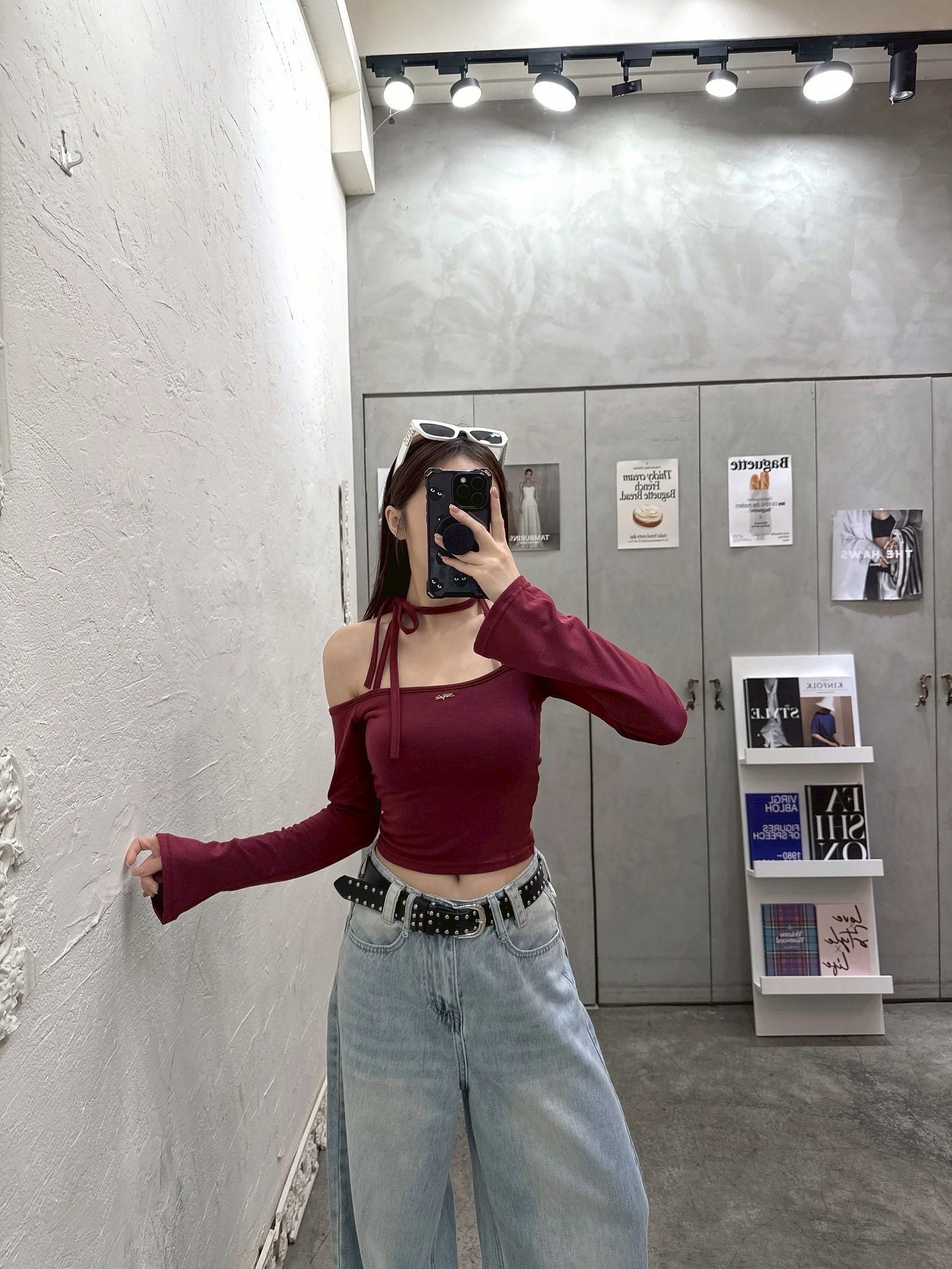 🇹🇼多綁法一字喇叭袖刷毛bra top