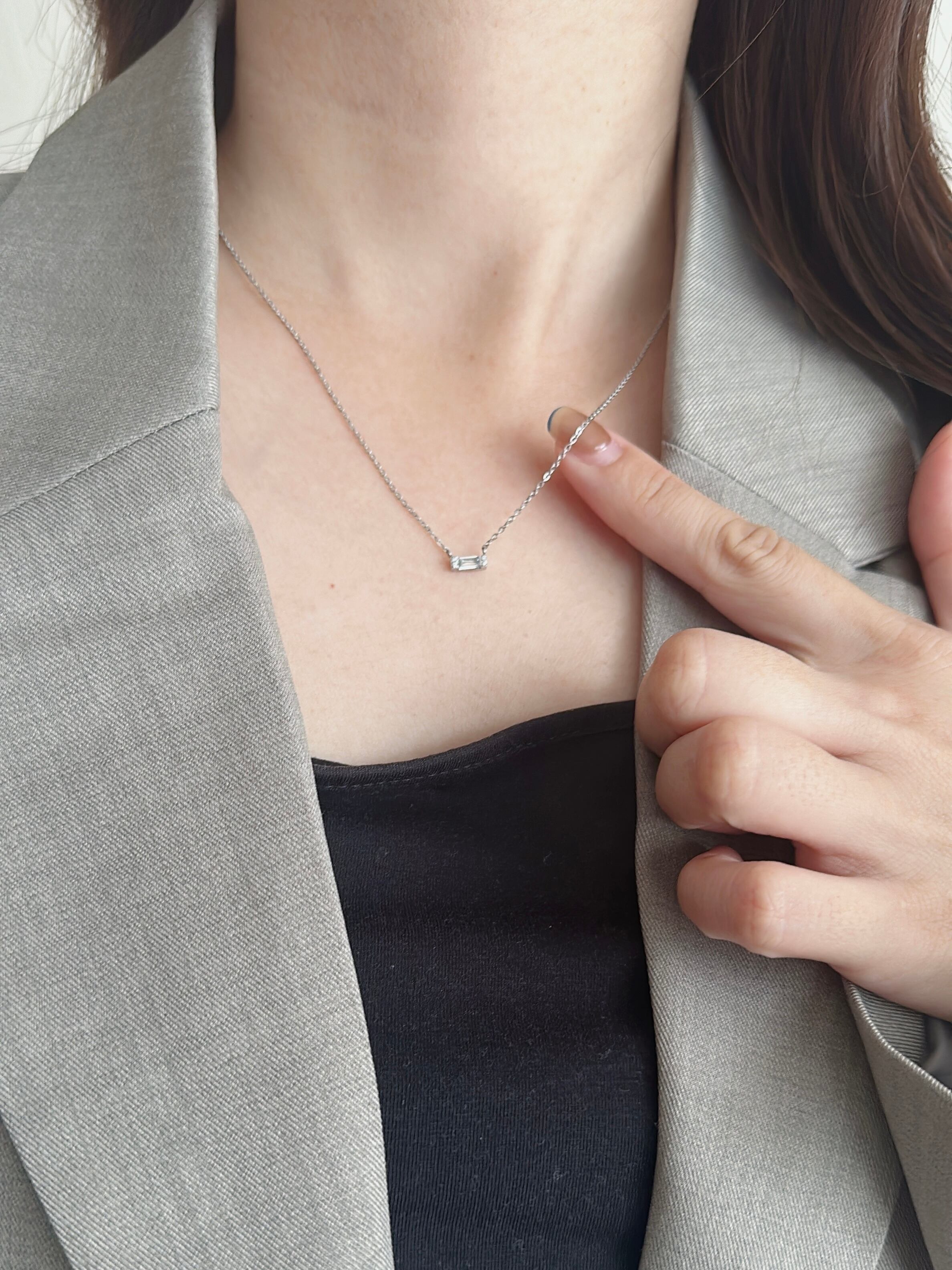 SS magnet square zircon necklace