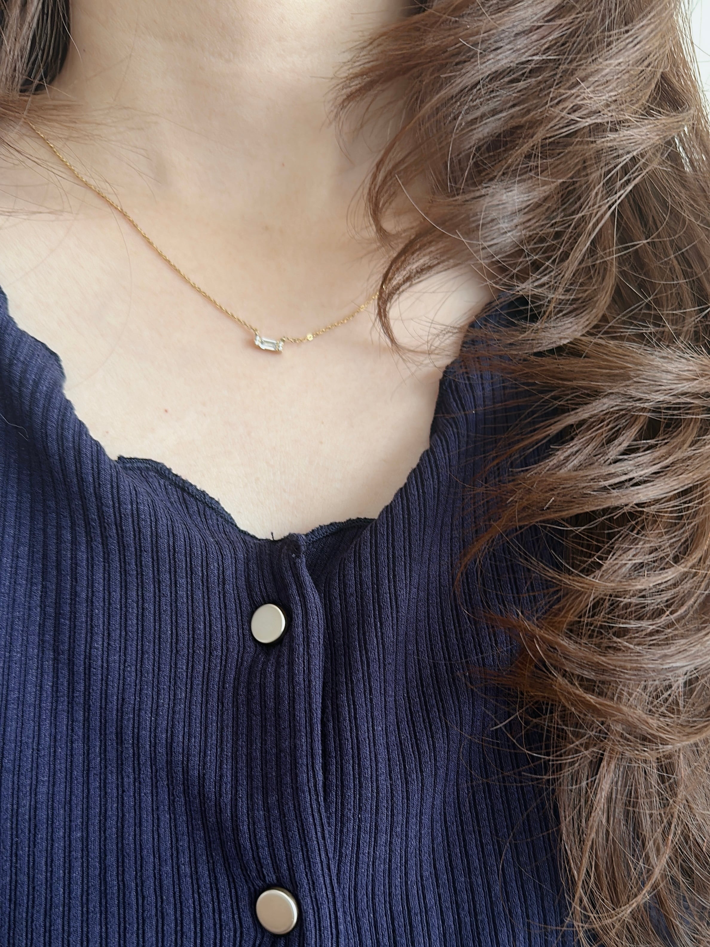 SS magnet square zircon necklace