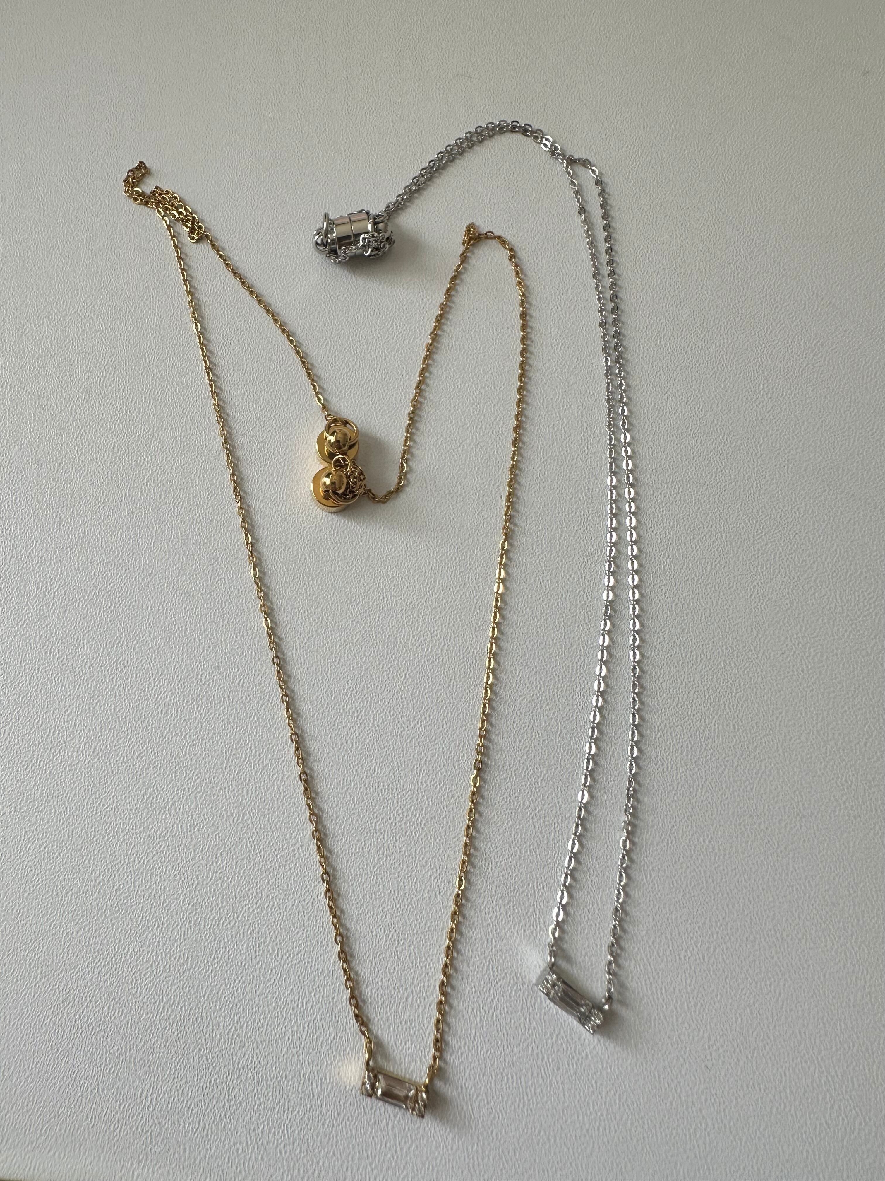 SS magnet square zircon necklace