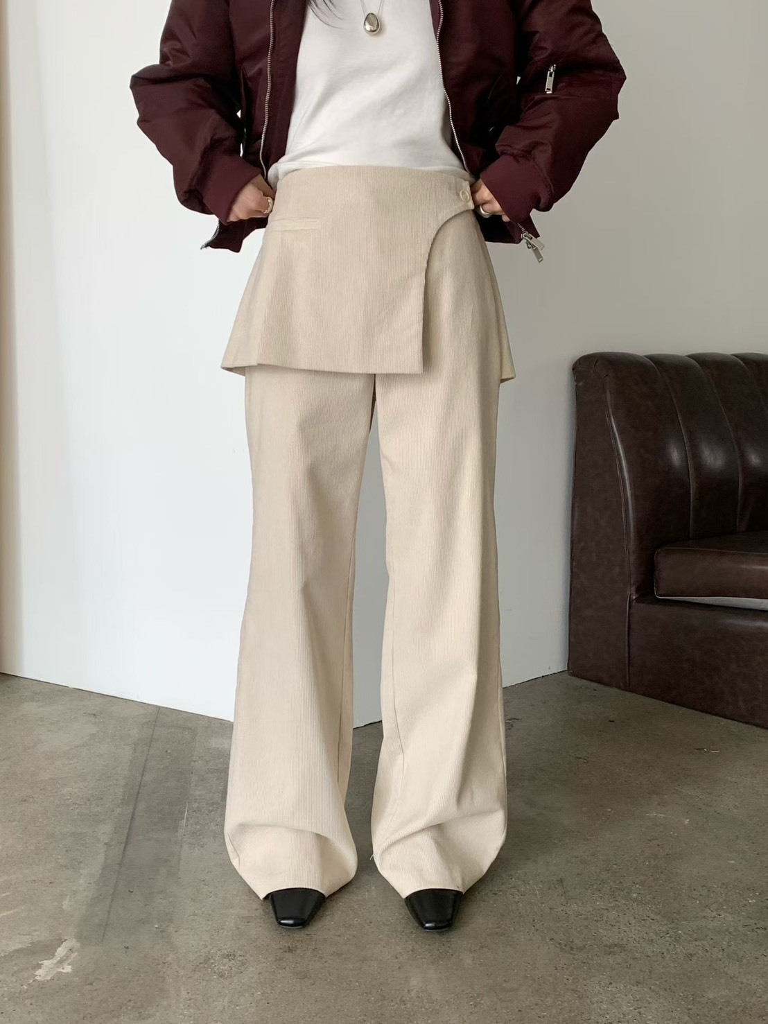 圍裙罩燈芯絨長褲