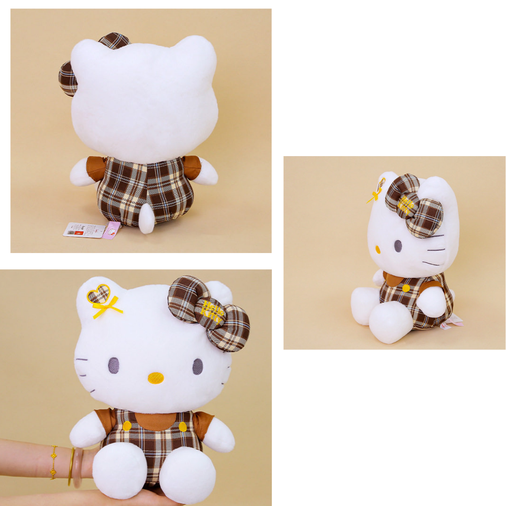 Hello Kitty Sanrio 8吋毛絨公仔抱枕(棕色格仔)