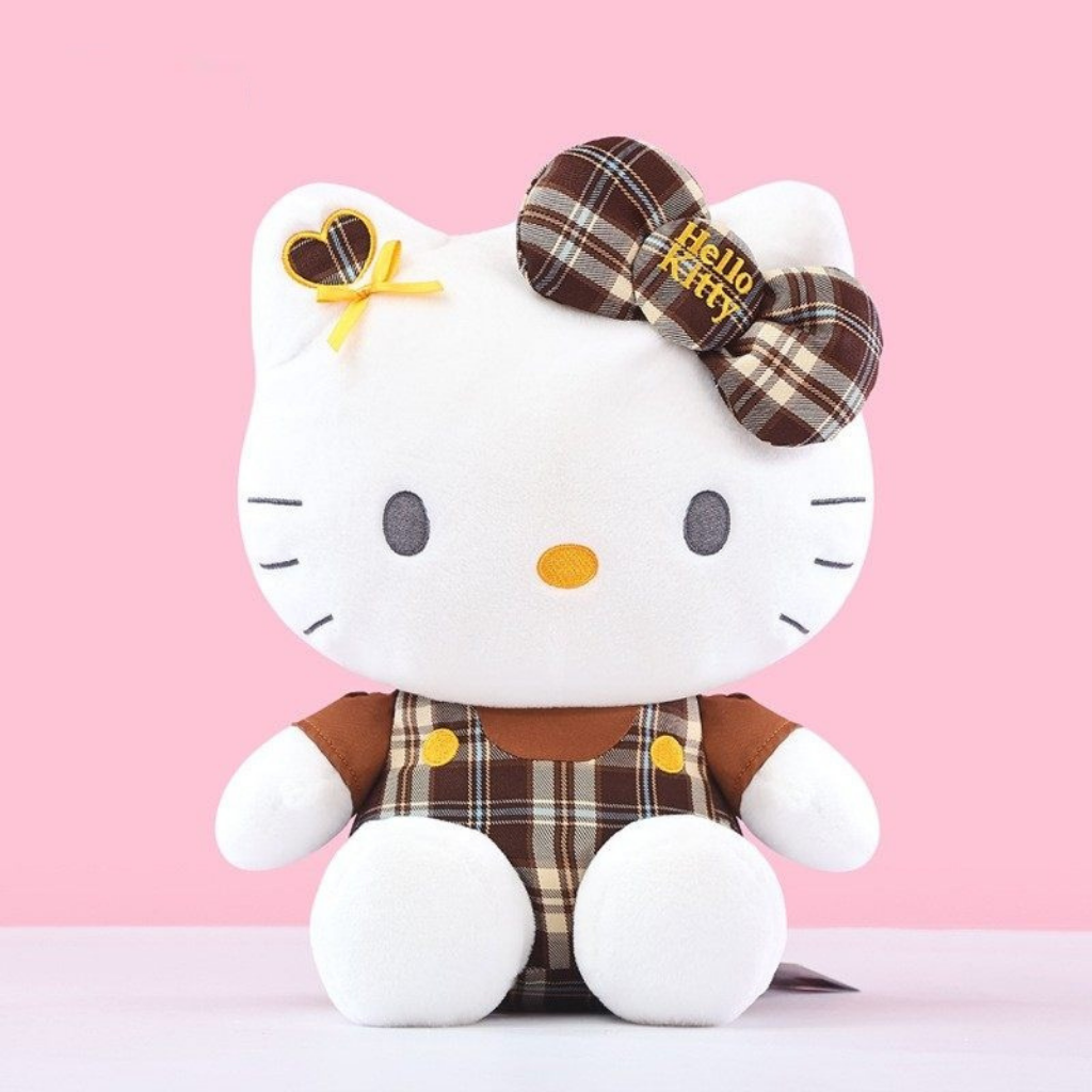 Hello Kitty Sanrio 8吋毛絨公仔抱枕(棕色格仔)