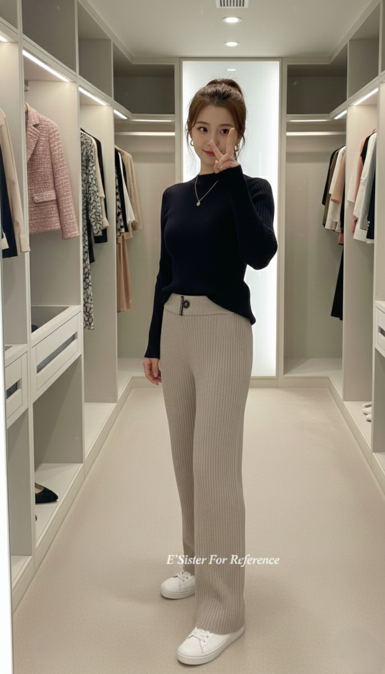 極簡坑條彈性寬鬆闊腿長褲 C92