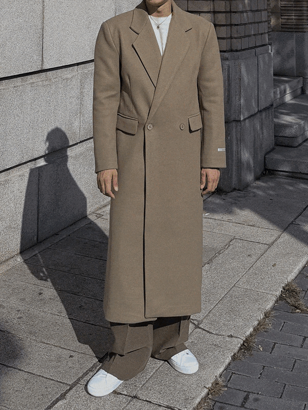 藝術修身雙排單扣長版大衣外套