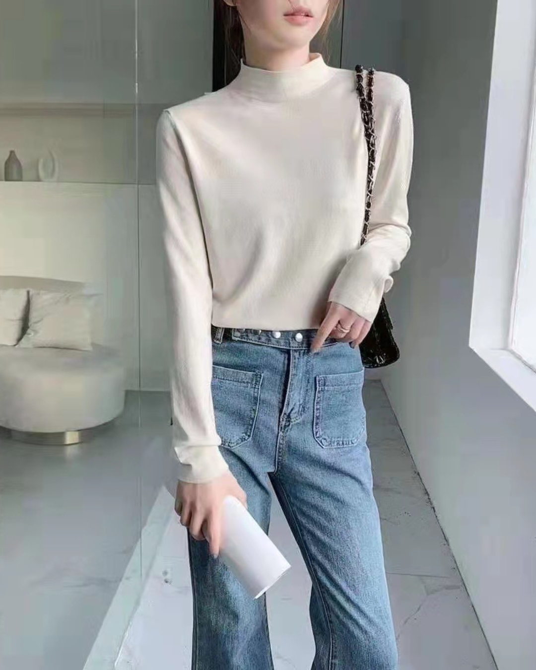 Nellie&Co.柔感立領針織上衣(特)