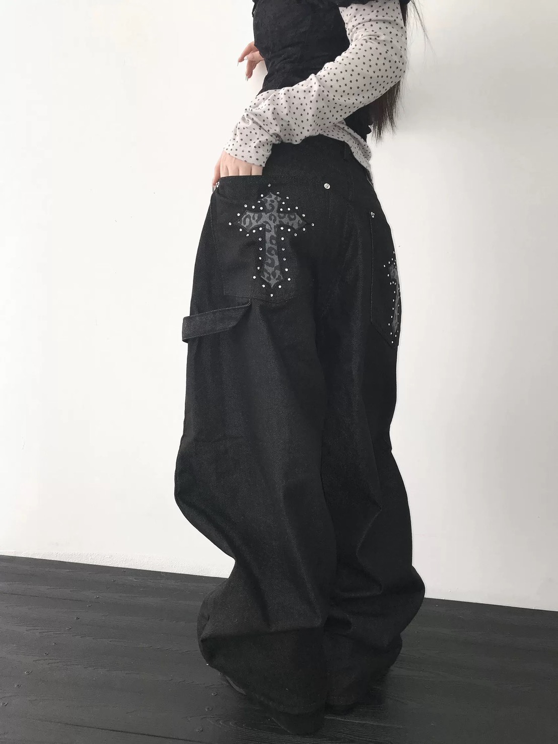 (GOAL) UNF 美式豹紋十字架 落地牛仔褲