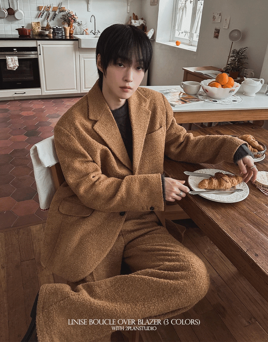 圈圈呢寬鬆羊毛西裝外套