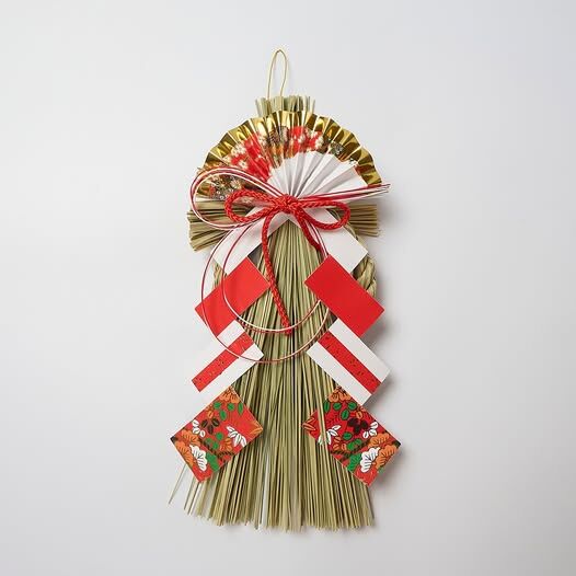 新年裝飾 注連繩 長型 扇×組紐 紅