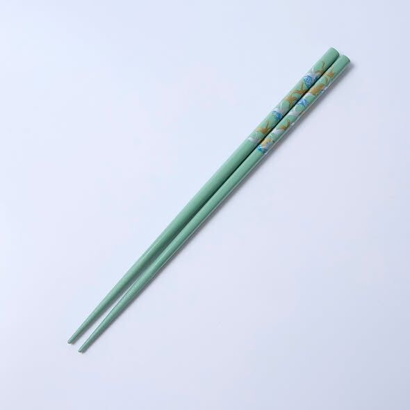 新年食器 竹筷 鶴模様 淺綠