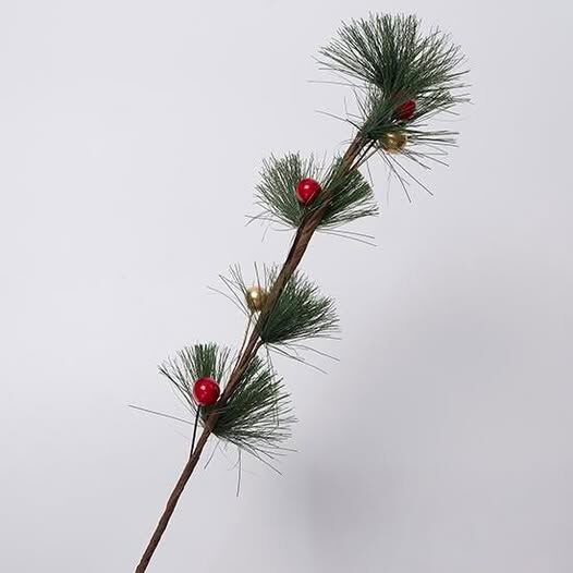 新年裝飾 仿真花 松與圓果實 金× 紅