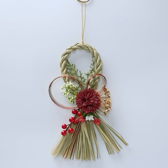 新年裝飾 注連繩 長型 花 紅