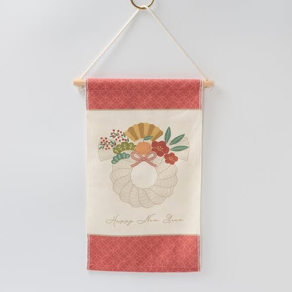 新年裝飾 掛布 注連繩 紅