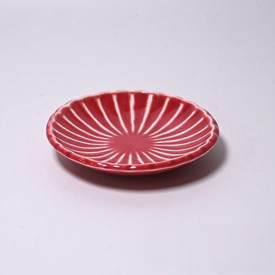 新年食器 和陶器小盤 輪花 紅