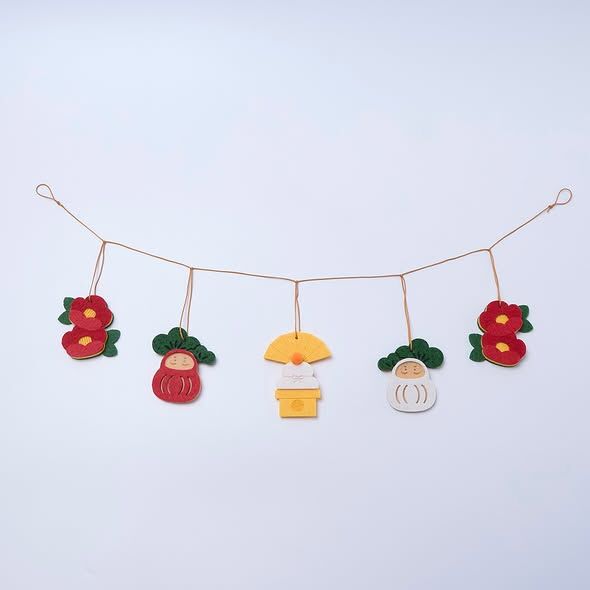 新年裝飾 5連毛氈吊飾 正月吉祥物