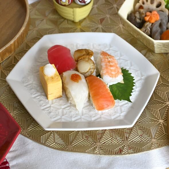 【迎春限定】六角盤 麻葉 L 白