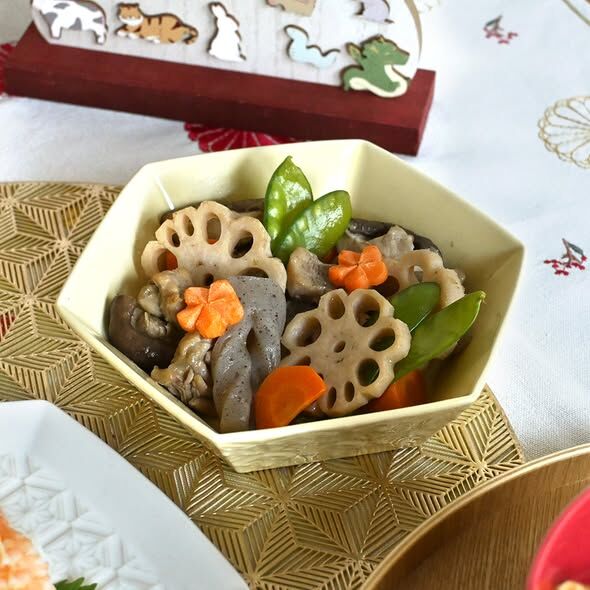 【迎春限定】六角中碗 麻葉 黃