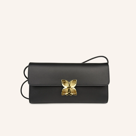 1FL0104-194 [FLEURON] Hortensia Clutch Noir Lisse #MAF19VL0303BLK (EU)