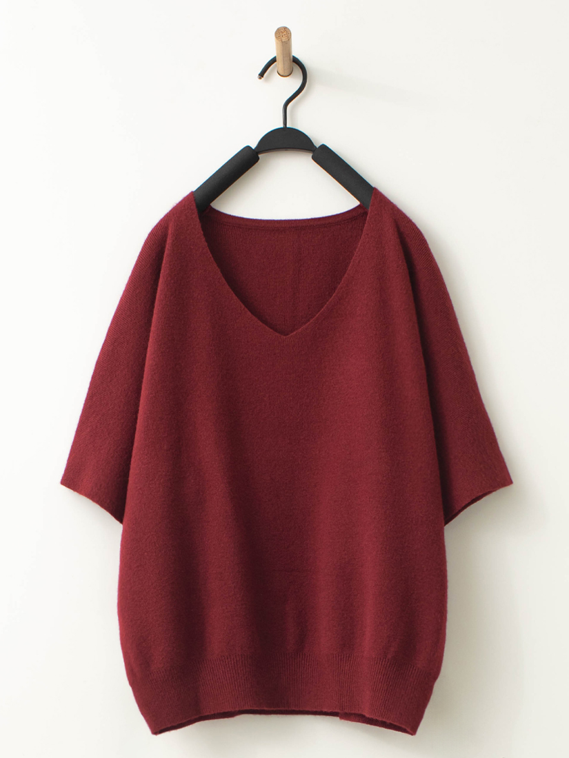 V領棉柔針織上衣鬆緊腰綁帶六分褲裙組合