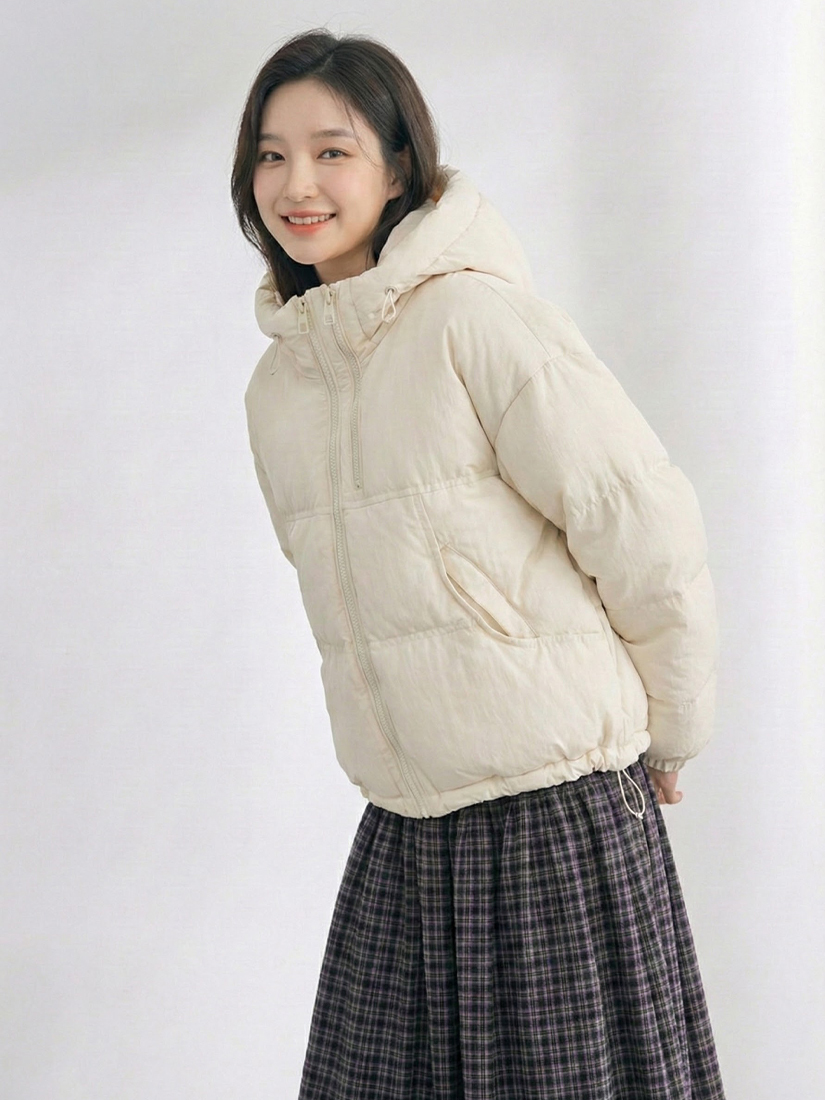 輕盈保暖羽絨短外套磨毛細褶口袋八分裙組合