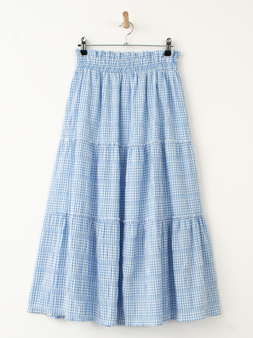 泡泡布格紋高腰蛋糕長裙