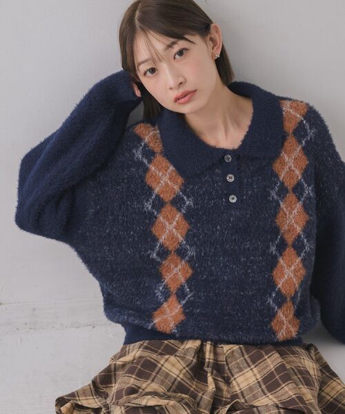 日本預訂 WINTER SALE RG 菱形花紋針織馬球衫