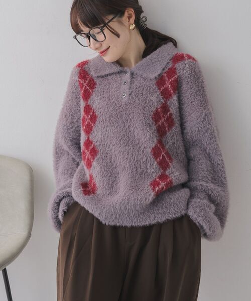 日本預訂 WINTER SALE RG 菱形花紋針織馬球衫