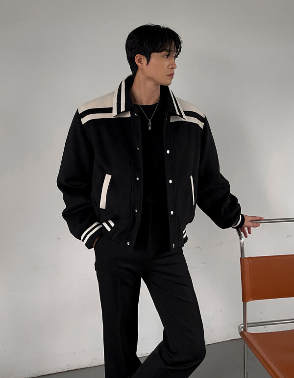 冬季撞色學院校隊外套