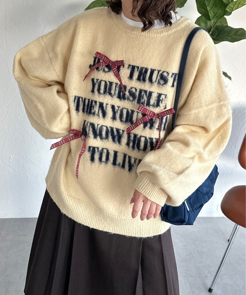 日本預訂 WINTER SALE KR 格紋緞帶針織 TOP