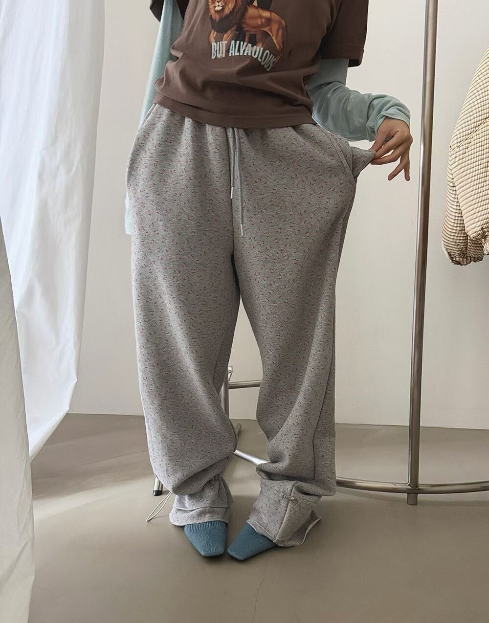 小印花縮腳荷葉長褲