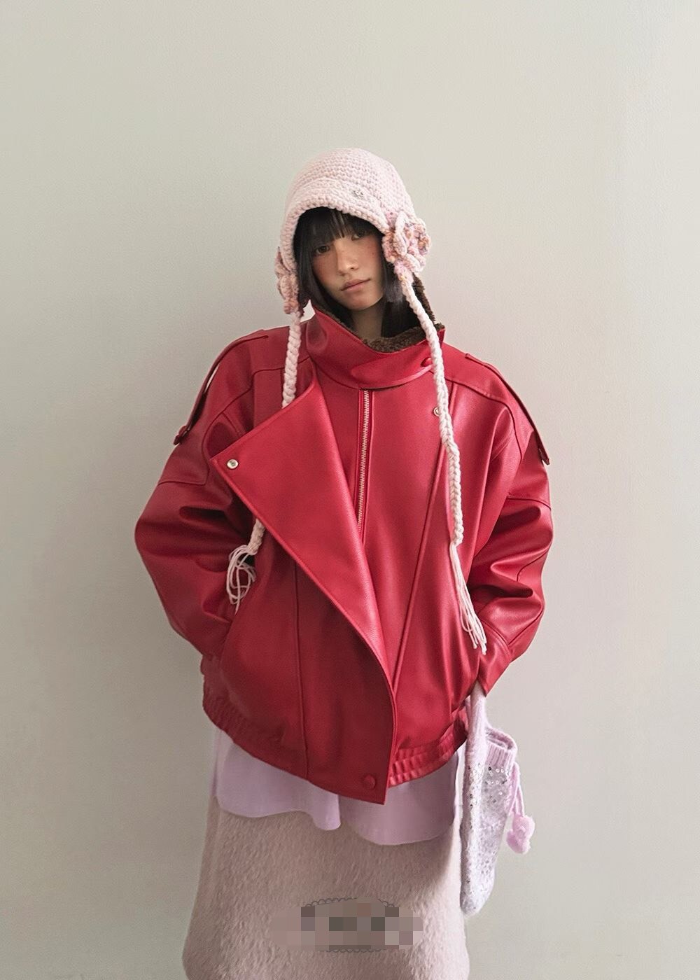 玫瑰花背圖皮夾克