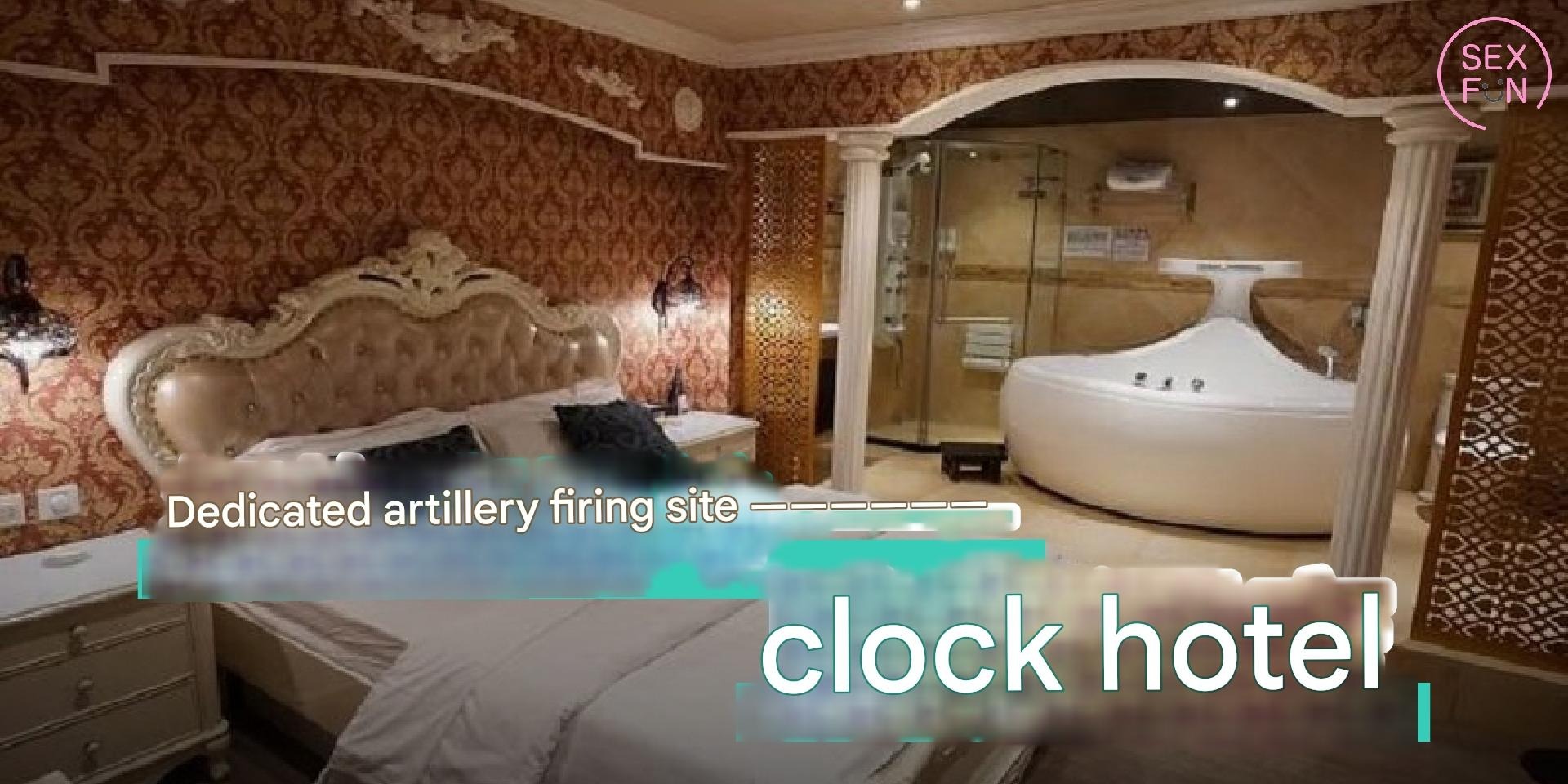 Luxury love hotel room with large bathtub and mirrored ceiling