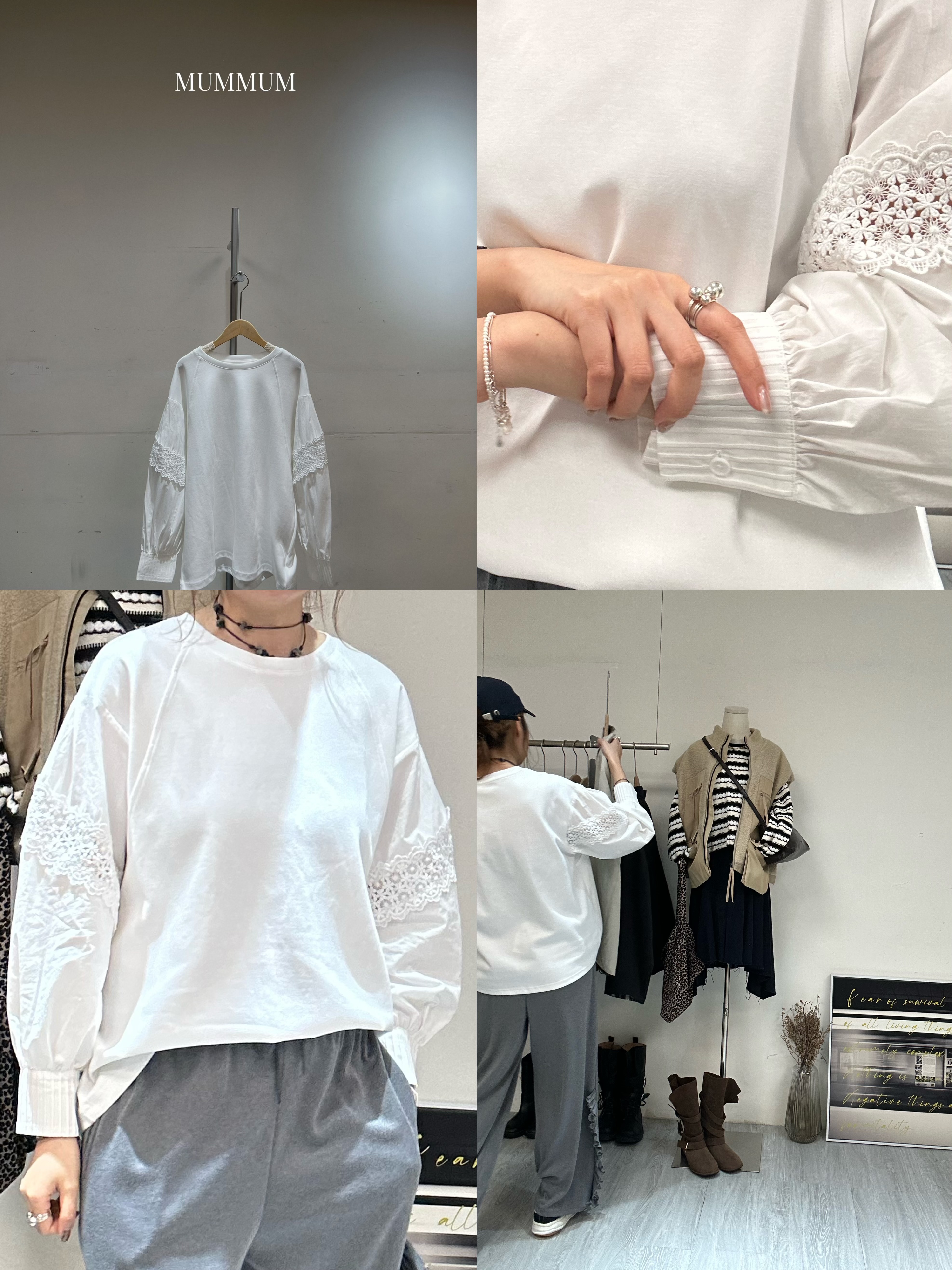 0213046a/甜美花邊手袖長袖T恤 48/48/26