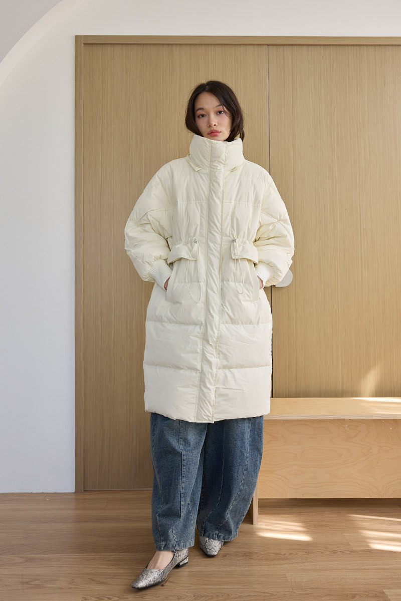 連帽長版雙拉鍊羽絨外套