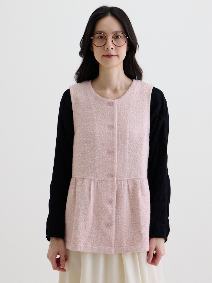 舒芙蕾開襟背心-莓粉