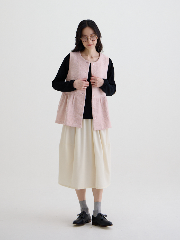 舒芙蕾開襟背心-莓粉