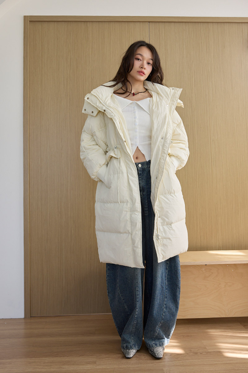 連帽長版雙拉鍊羽絨外套